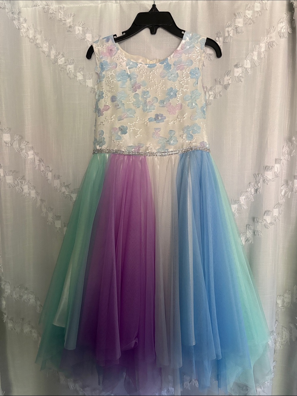 Bonnie Jean White Bodice Pastel Green Purple Blue Tulle Dress